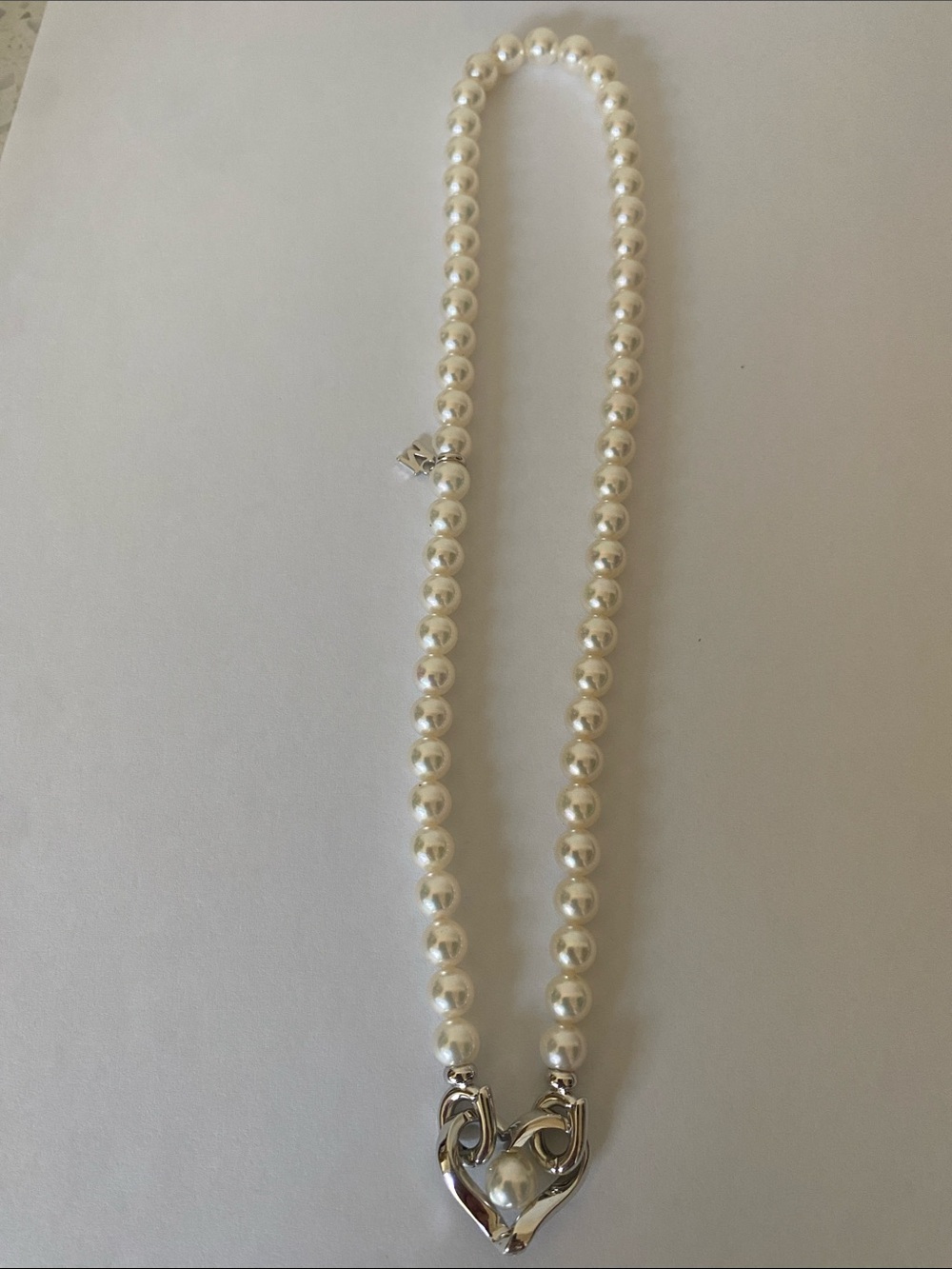 Mikimoto White Pearl Necklace with 13K White Gold Heart Clasp